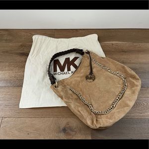 Michael Kors Tan Suede Hobo Bag with Chain Trim